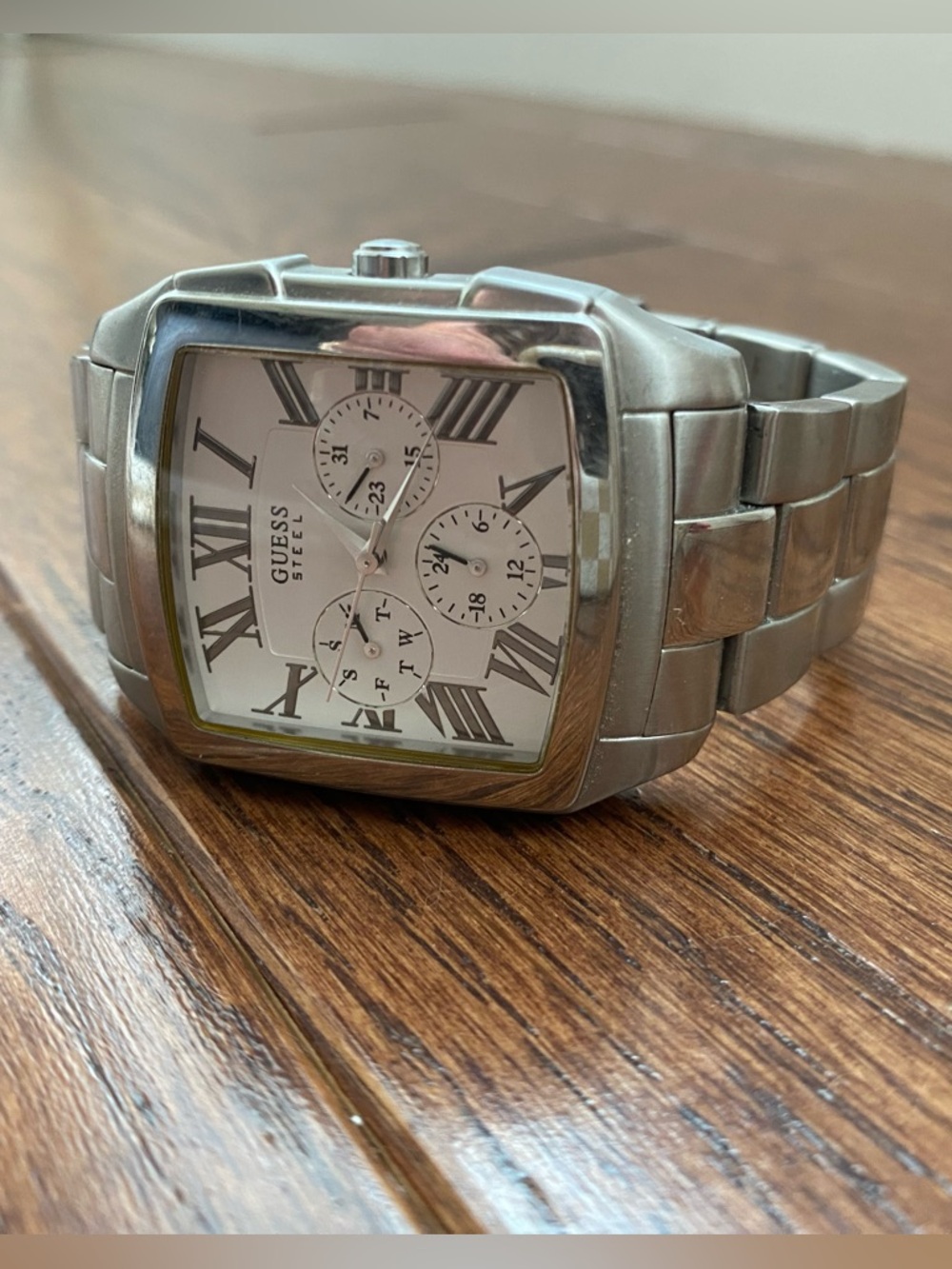 GUESS Silver Stainless Steel Rectangular Men's Watch